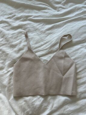 Zara Beige Knit V-Neck Tank Top